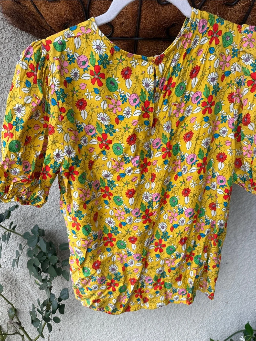 Boden Yellow Floral Puff Sleeve Blouse Silk Blend